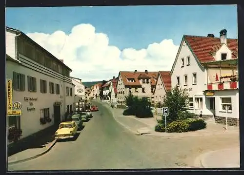 AK Bad Bocklet, Strassenpartie mit Café & Restaurant Hotel Kurpension