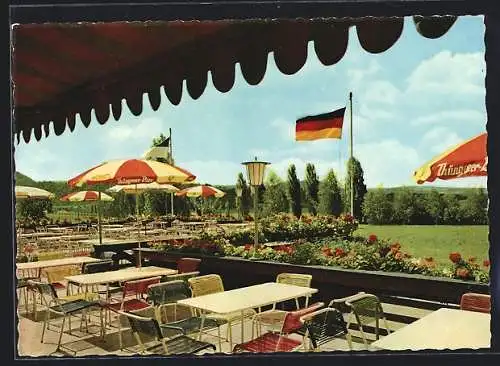 AK Elfershausen /Ufr., Gasthof Ullrich mit Gartenansicht