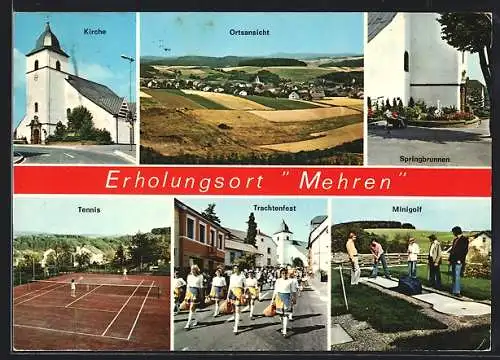 AK Mehren /Eifel, Trachtenfest, Kirche, Minigolf, Springbrunnen