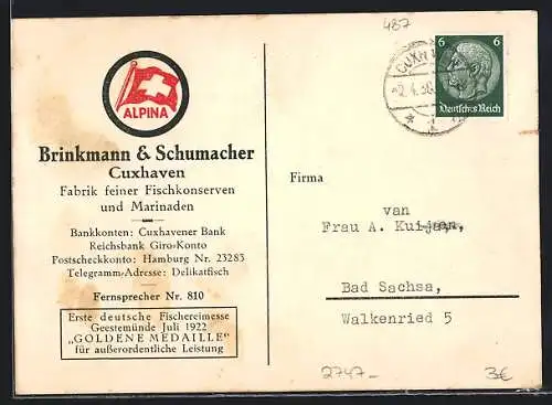 AK Cuxhaven, Brinkmann & Schumacher, Fabrik feiner Fischkonserven und Marinaden