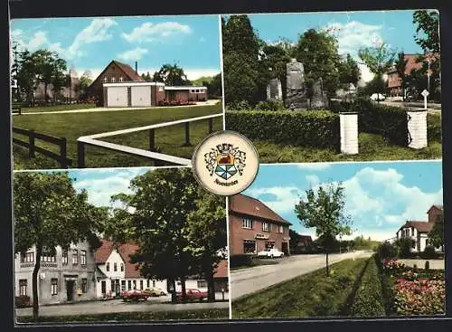 AK Neuenkirchen /Kreis Grafsch. Diepholz, Strassenpartie, Denkmal, Wohnhaus