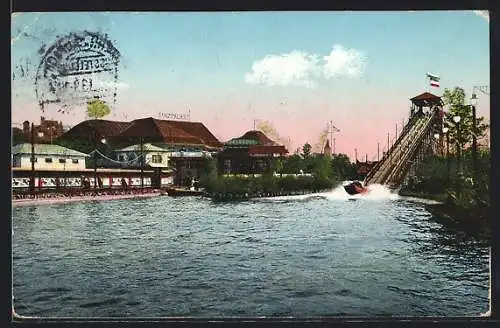 AK Leipzig, Intern. Baufachaustellung mit Sonderausstellung 1913, Volksfest mit Wasserbahn