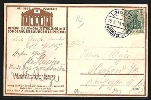 AK Leipzig, Intern. Baufachausstellung mit Sonderausstellungen 1913, Bayerische Hallen