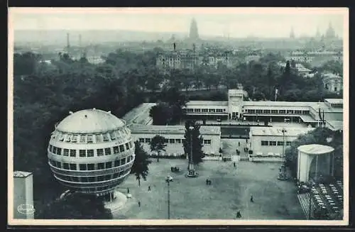 AK Dresden, Ausstellung Jahresschau Deutscher Arbeit, Teilgelände mit Kugelhaus, Art Deco