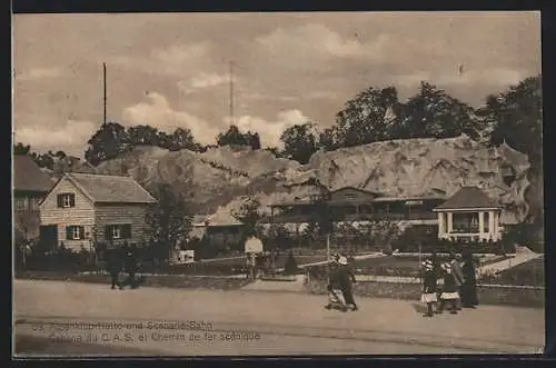 AK Bern, Schweizerische Landesausstellung 1914, Alpenklub-Hütte und Scenerie-Bahn