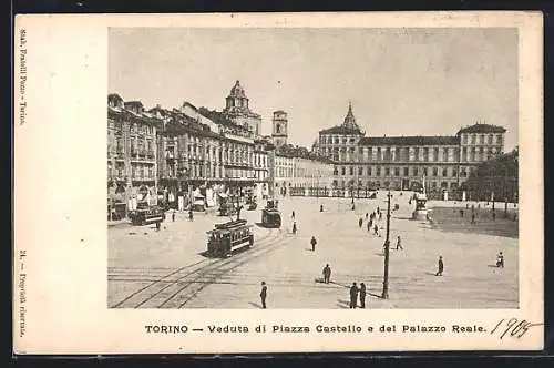 AK Torino, Veduta di Piazza Castello e del Palazzo Reale, Strassenbahn