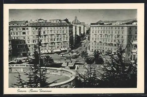 AK Genova, Piazza Tommaseo, Strassenbahn