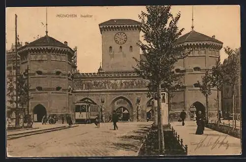 AK München, Isartor und Strassenbahn