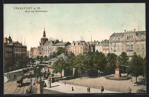 AK Frankfurt a. M., Strassenbahn am Schillerplatz