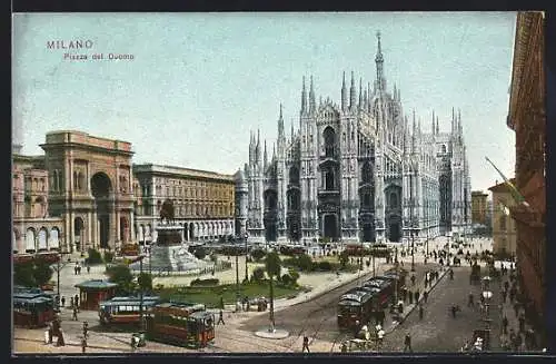 AK Milano, Piazza del Duomo, Strassenbahn