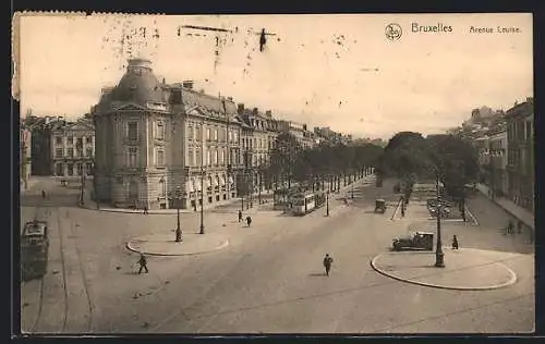 AK Bruxelles, Avenue Louise, Strassenpartie mit Strassenbahn