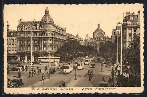 AK Antwerpen, Avenue de Keyzer mit Strassenbahn