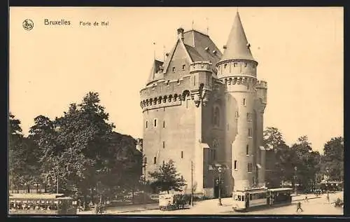 AK Bruxelles, Porte de Hal, Strassenbahn