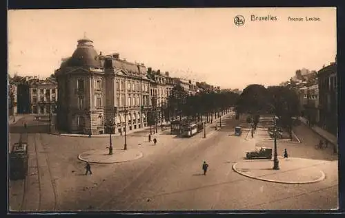 AK Brüssel / Bruxelles, Avenue Louise, Strassenbahn