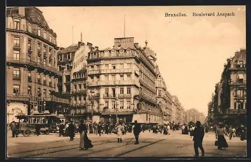 AK Bruxelles, Boulevard Anspach, Strassenbahn