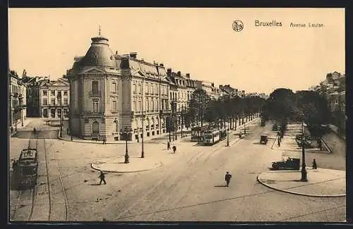AK Bruxelles, Avenue Louise, Strassenbahnen