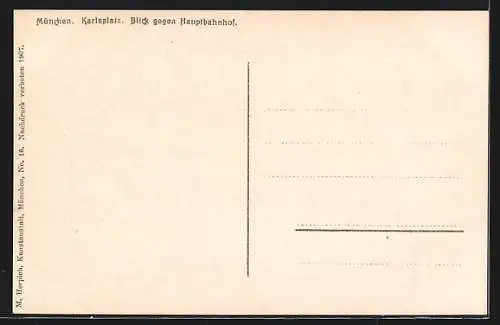 AK München, Strassenbahn auf dem Karlsplatz, Blick gegen Hauptbahnhof