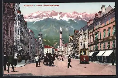 AK Innsbruck, Strassenbahn auf der Maria Theresienstrasse
