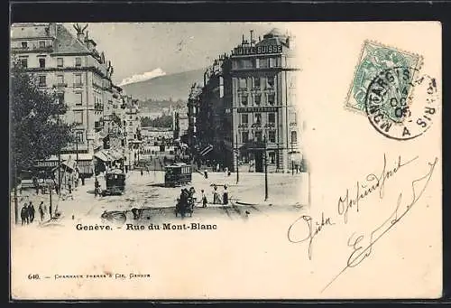 AK Genève, Rue du Mont-Blanc, Strassenbahn