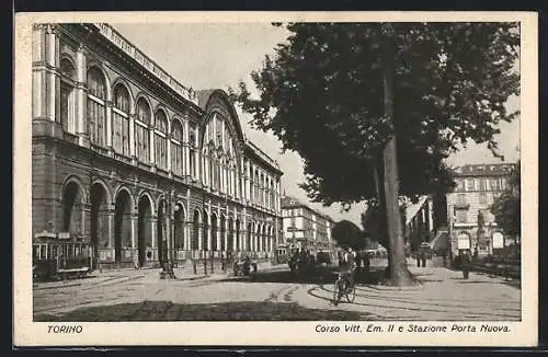 AK Torino, Corso Vittorio Emanuele II. e Stazione Porta Nuova, Bahnhofansicht mit Strassenbahnen