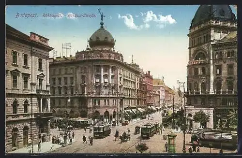 AK Budapest, Strassenbahn in der Rákáczi-Strasse