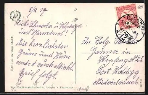 AK Budapest, Rákóczi ut, Strassenbahn