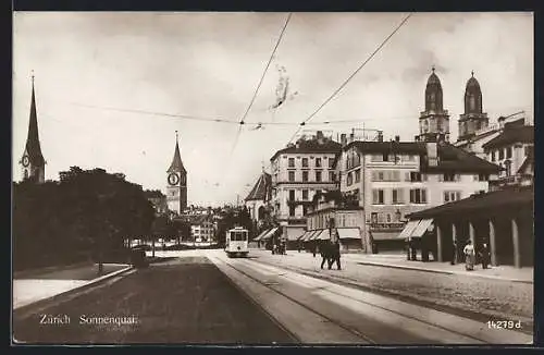 AK Zürich, Strassenbahn am Sonnenquai