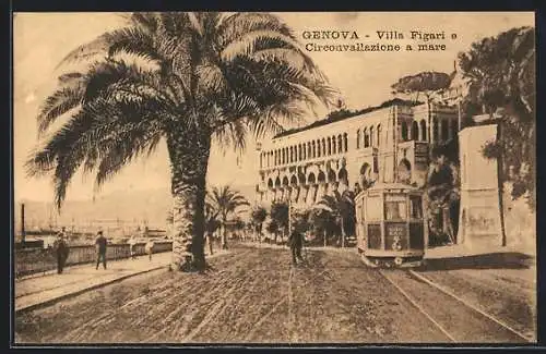 AK Genova, Villa Figari e Circonvallazione a mare, Strassenbahn