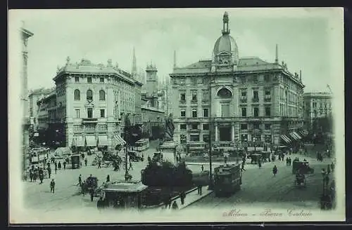 AK Milano, Piazza Cordusio, Strassenbahn
