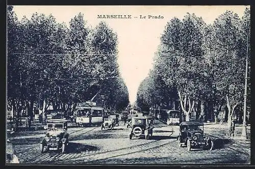 AK Marseille, Le Prado, Strassenbahn