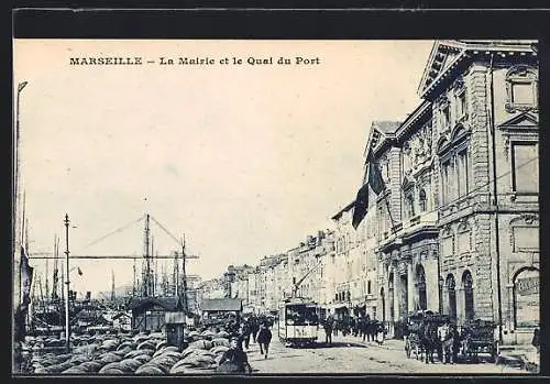 AK Marseille, La Mairie et le Quai du Port, Strassenbahn
