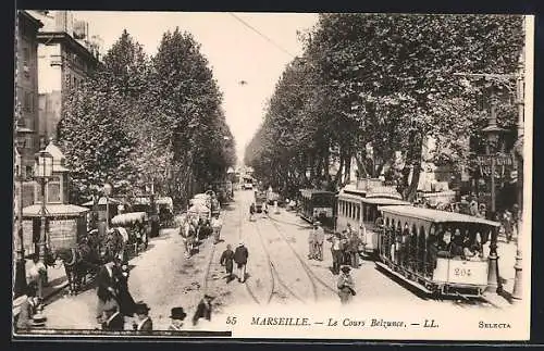 AK Marseille, le Cours Belzunce et Tramways, Strassenbahnen