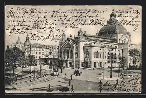 AK Frankfurt /Main, Schauspielhaus mit Strassenbahn