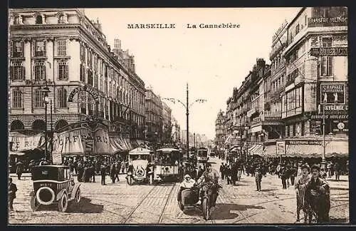 AK Marseille, La Cannebière, Geschäfte, Strassenbahn