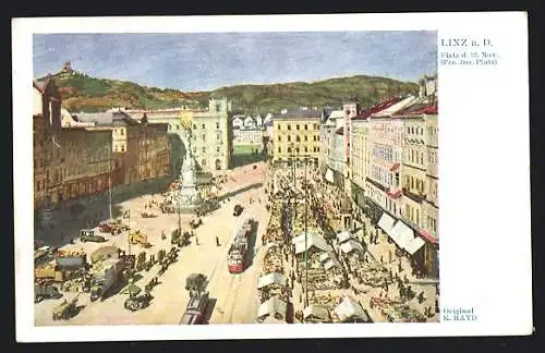 AK Linz, Platz des 12. Nov. (Frz. Jos. Platz), Strassenbahn