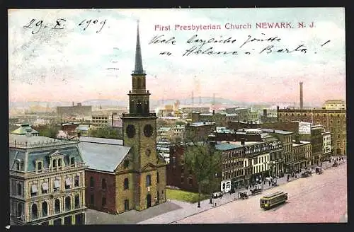 AK Newark, NJ, First Presbyterian Church, Strassenbahn