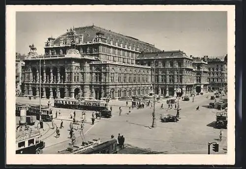 AK Wien, Strassenbahn vor dem Opernhaus