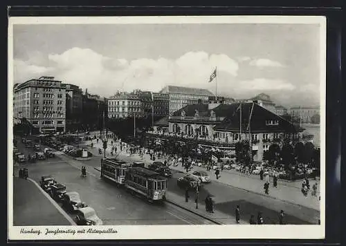 AK Hamburg, Alsterpavillon und Alstereck mit Strassenbahn