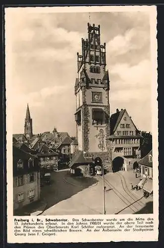 AK Freiburg i. B., Blick auf das Schwabentor, Strassenbahn