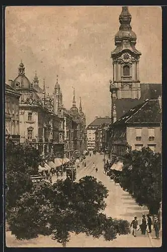 AK Graz, Strassenbahn fährt durch die Herrengasse