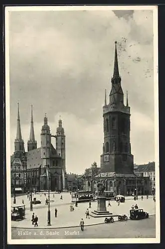 AK Halle / Saale, Marktplatz mit Strassenbahn