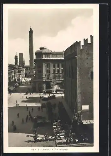 AK Bologna, Via Rizzoli, Strassenbahn