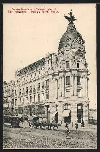 AK Madrid, Palacio de El Fénix, Strassenbahn