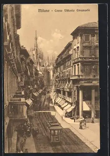 AK Milano, Corso Vittorio Emanuele II., Strassenbahn