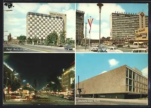 AK Berlin, Hotel Berlin Hilton, Hardenbergstrasse am Bahnhof Zoo mit Zoopalast, Kurfürstendamm, Deutsche Oper