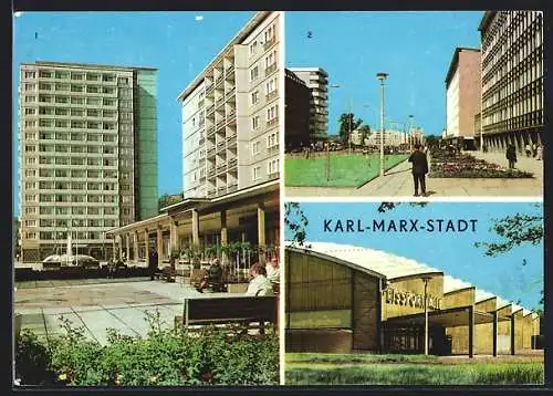 AK Karl-Marx-Stadt, Rosenhof, Brückenstrasse, Eissporthalle