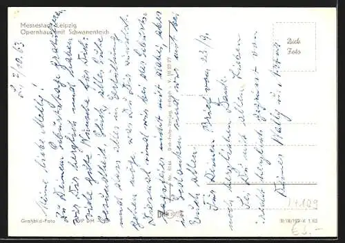 AK Leipzig, Opernhaus mit Schwanenteich