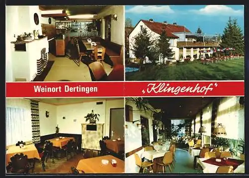 AK Dertingen, Gasthaus Klingenhof, Teilansicht, Speisesaal Innenansicht