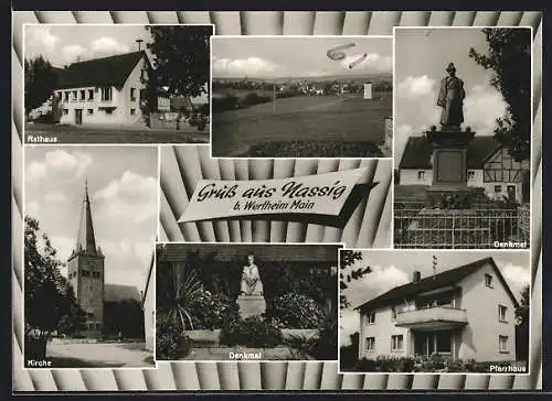 AK Nassig, Ortsansicht, Rathaus, Kirche, Denkmal, Pfarrhaus