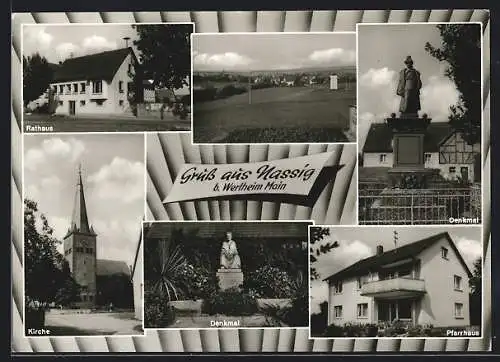 AK Nassig, Ortsansicht, Rathaus, Kirche, Denkmal, Pfarrhaus